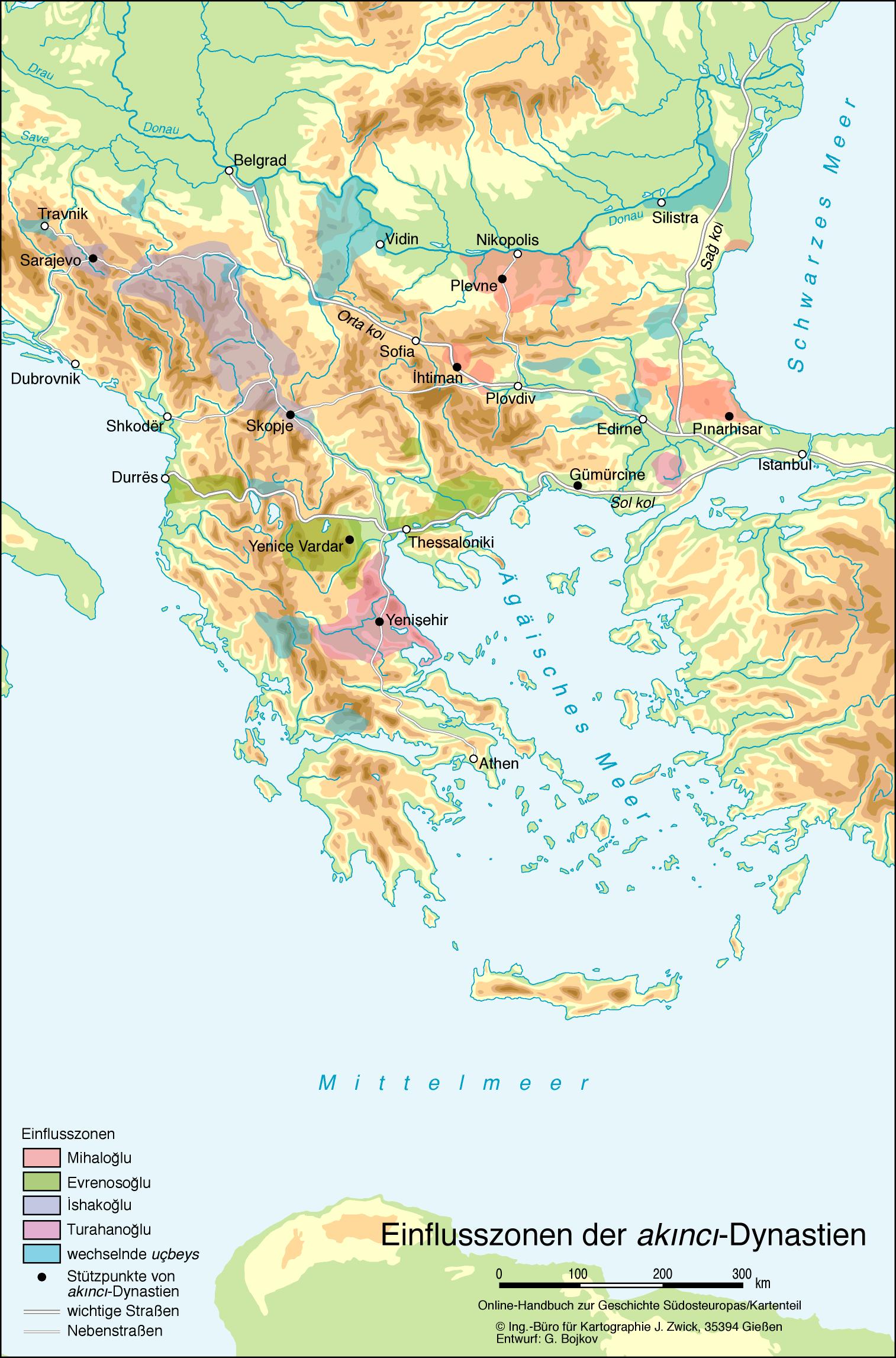 Einflusszonen der akıncı-Dynastien